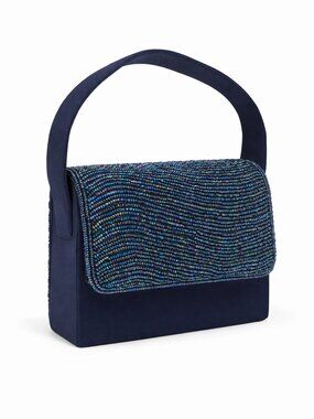 Elegant Navy Beaded Top-Handle Evening Bag